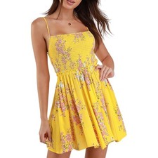 Lulus Fairytale Bliss Yellow Floral Print Skater Dress EUC - Size Small
