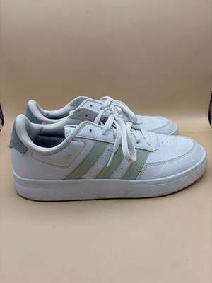 Women's Size 10 Adidas 3 Stripe White And Light Green Athletic Shoes - Pre Owned