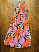 Ann Taylor Loft Floral Maxi Dress Size 6 Criss Cross Strappy Back Long Summer