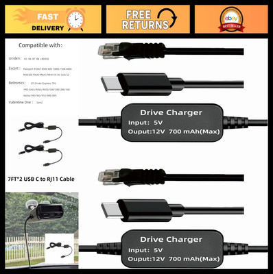 USB C to RJ11 Radar Detector Power Cord Cable(7FT*2) for Escort Valentine One Un