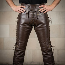Handmade Brown Lace-Up Lambskin Leather Pants  Medieval Pant Design Custom fit