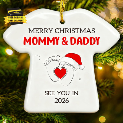 Baby First Christmas Ornaments 2025 - Ceramic Baby Announcement Ornament, Handma