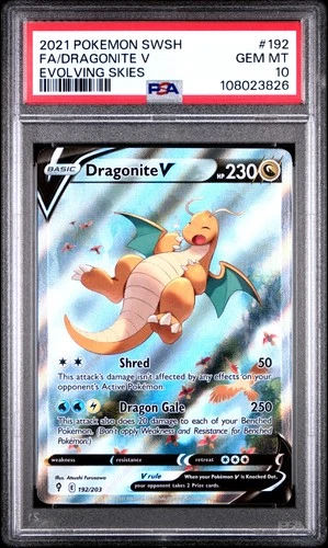 2021 POKEMON SWORD & SHIELD EVOLVING SKIES #192 FULL ART/DRAGONITE V PSA 10