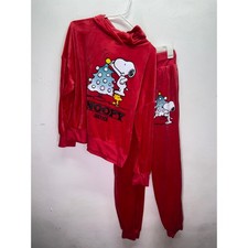 Justice Peanuts Snoopy Christmas Velour Hoodie Joggers Tracksuit Set Red Girl XL