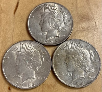 Lot of 3 Peace Silver Dollar $1 US 90% Silver Coins