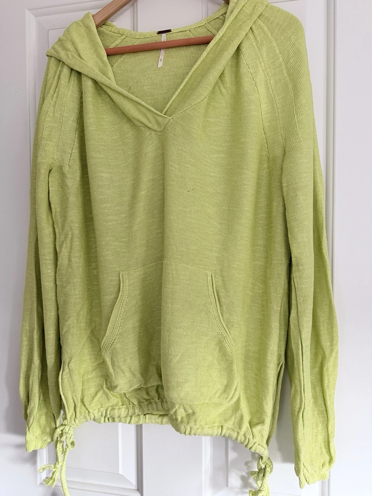 Free People Womens Hoodie Lt Green Linen Blend Knit Drawstring OB718955 - Sz M