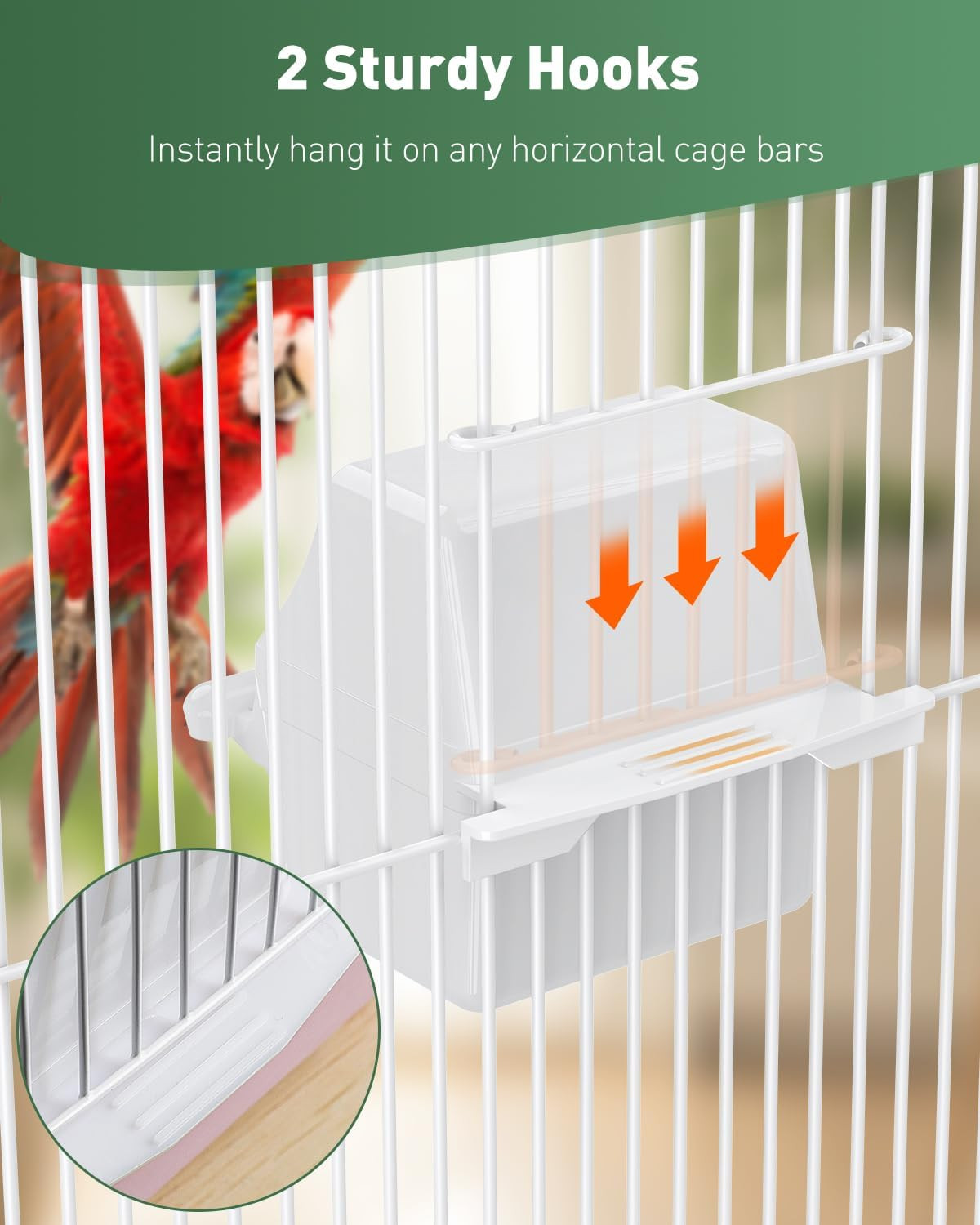 2 Pcs Bird Feeder, Hanging Plastic Water Dispenser with Hooks, Food Bowl for Sma