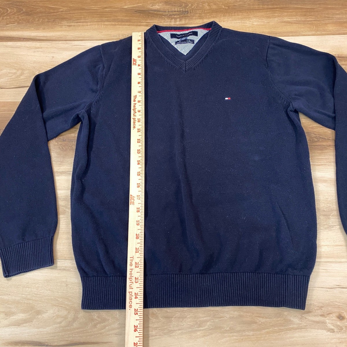 Tommy Hilfiger Mens Navy Blue V-Neck Premium Cotton Knit Sweater