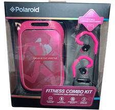 Polaroid Fitness Combo Kit Wired Earbuds Headphones Adjustable Armband Set Pink