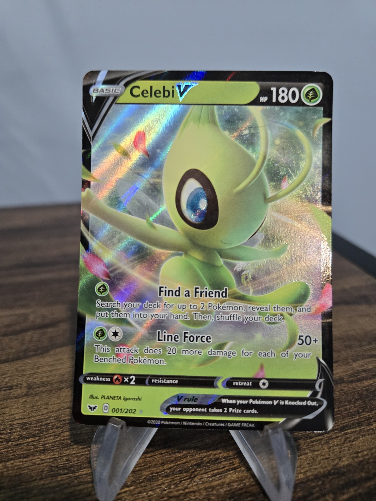 Celebi V ULTRA RARE 001/202 Sword and Shield Base Set Pokemon TCG NM HOLO