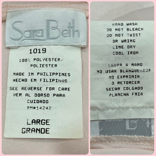 Vintage 80s Sara Beth Coquette Pastel Pink Satin Pearl Chemise Slip Dress Size L - Picture 14 of 14