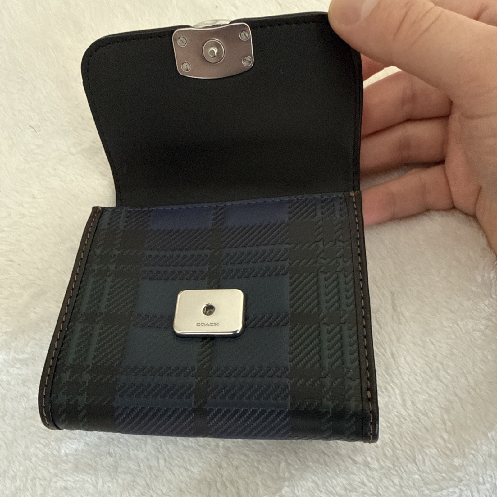 Coach Plaid Bandit C Trifold Wallet Leather Dark Navy / Green # CG183 NWOT thumbnail 4