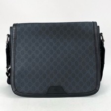Gucci GG Supreme Messenger Bag coated canvas in black and grey with leather trim