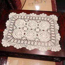 Vintage Cotton Hand Crochet Lace Doily Rectangle Table Runner Table Cloth Mat