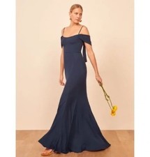 Reformation Larkspur Navy Blue Off Shoulder Maxi Dress Gown 2 XS