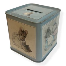 Vintage Tin Coin Bank Hunkydory Beatrix Potter Made In England Mice Mrs Mouse