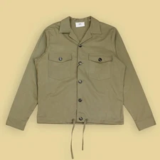 NWT Ami Alexandre Mattiussi Khaki Cotton Classic Overshirt With Drawstring 40