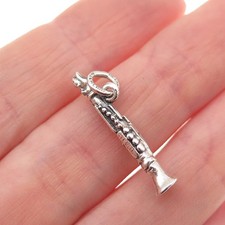 Danecraft 925 Sterling Silver Vintage Clarinet Music Instrument 3D Charm Pendant