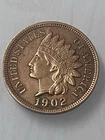 1902 US Indian Head  Penny High Grade Bronze AU  Coin Km# 90a