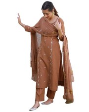Women's Cotton Embroidered Straight Kurta Set