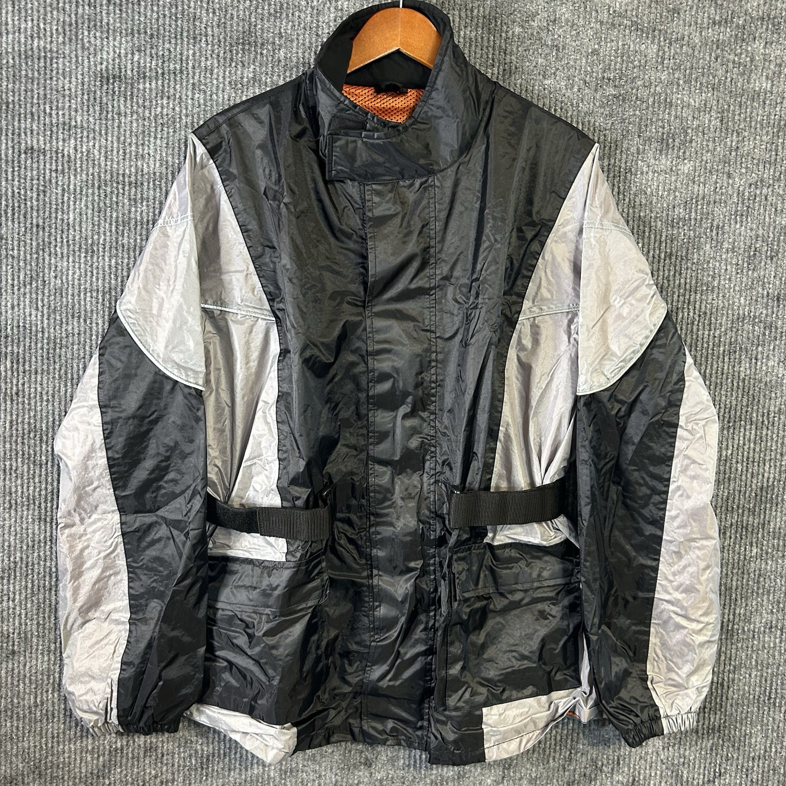 Motorcycle Rain Jacket Men’s Large Black Gray Zip Up Biker Cruisin Gear