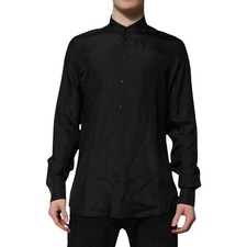 DOLCE & GABBANA Shirt Dark Blue Silk MARTINI Men Formal Dress 41/US16/L 1050usd