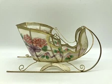 Capiz Shell Sleigh Christmas Centerpiece Winter Floral Roses Holly Table Decor