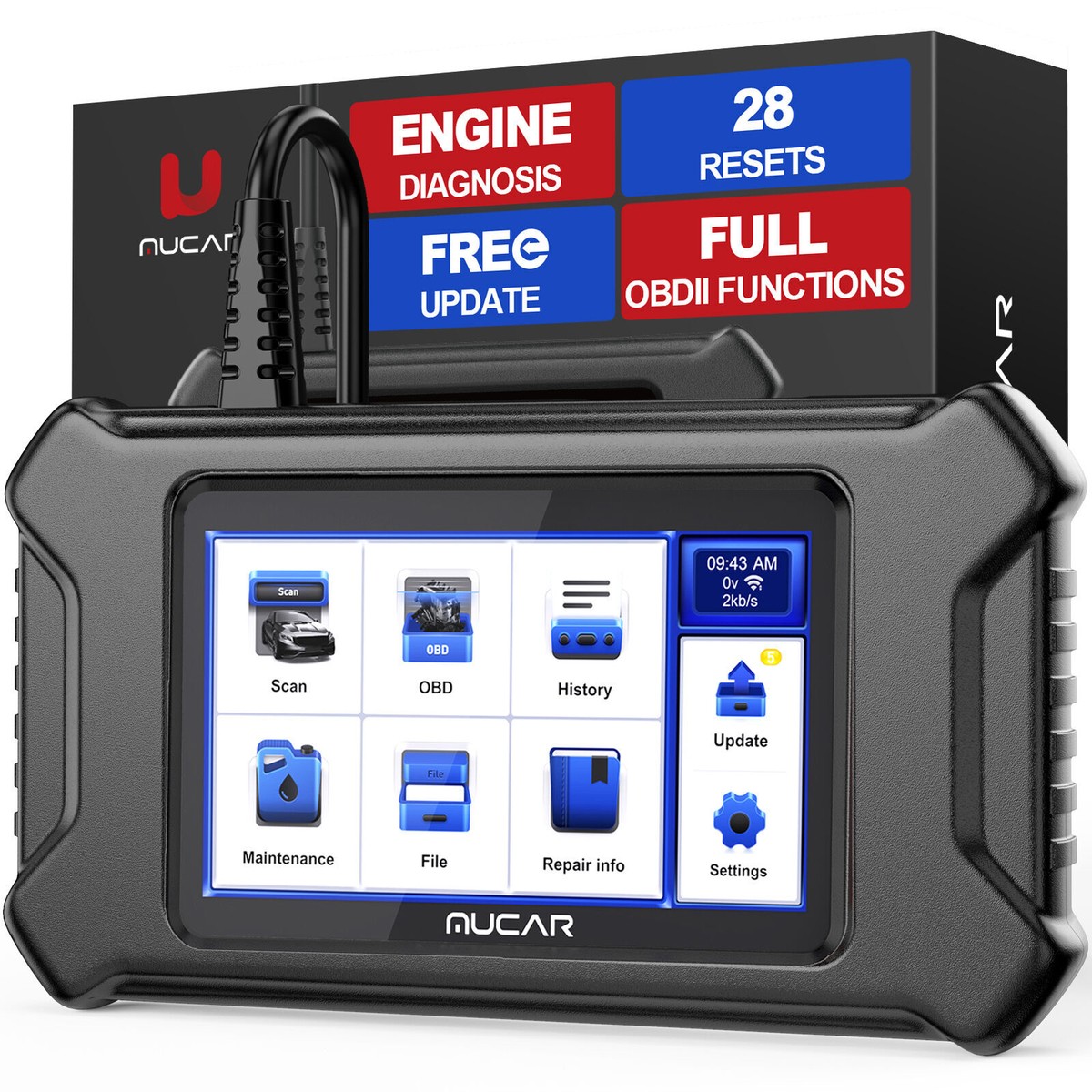 MUCAR OBD2 Scanner Diagnostic Tool - Full System Scan With 28 Reset Services