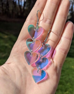 Iridescent Earring  Holographic Lucite Acrylic Transparent Retro Earrings Heart