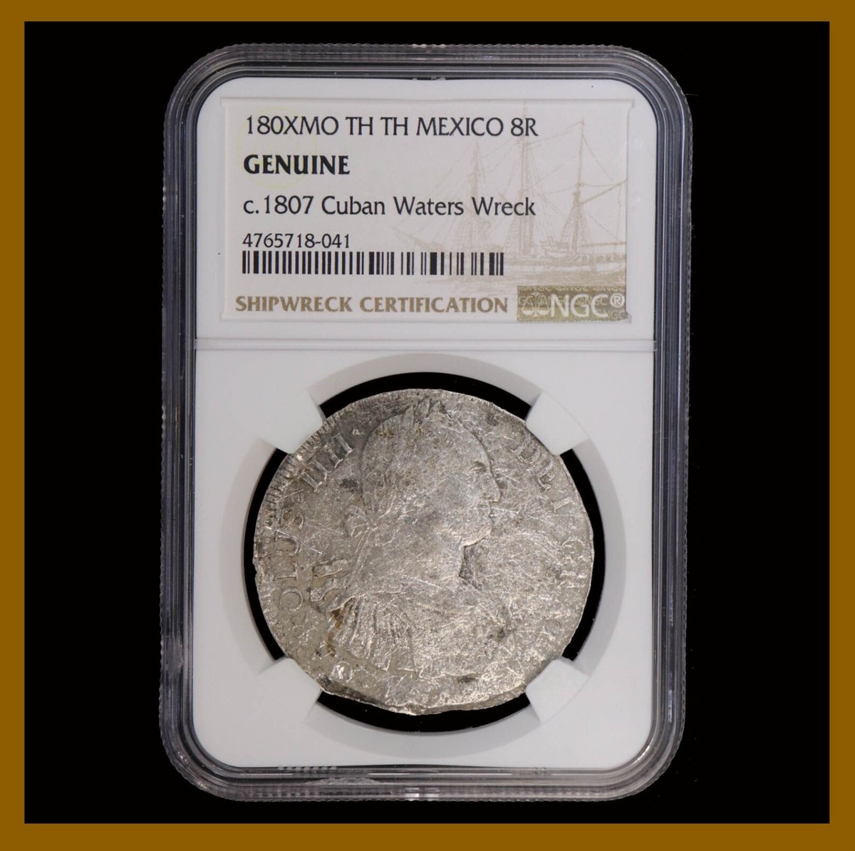 Mexico 8 Reales Coin Silver, 180X (1807) MO TH Water Shipwreck NGC