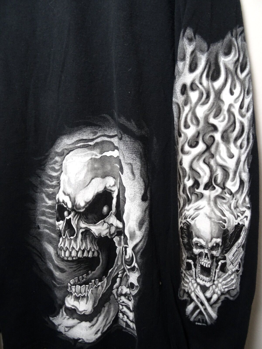 Vintage Y2K Grunge Skull Flame Long Sleeve Shirt XL Mens Skater