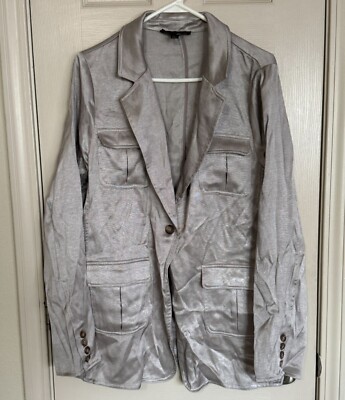 Current Air Anthroplogie Size Large Elerie Silver Knit Jacket One Button /w1