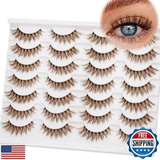 EMEDA Brown Lashes 14mm Natural Light Brown False Eyelashes Clear Band 14 Pai