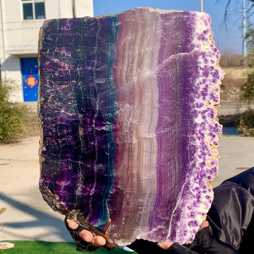 6.96LB Natural beautiful Rainbow Fluorite Crystal Rough slices stone specimens - 第 3/18 張圖片