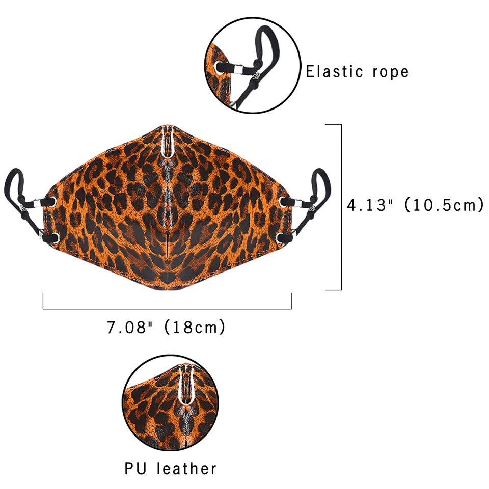  Punk Leather Leopard Cycling Mask Half Face Motorcycle Sports Mask Men Women - Image 2 of 3