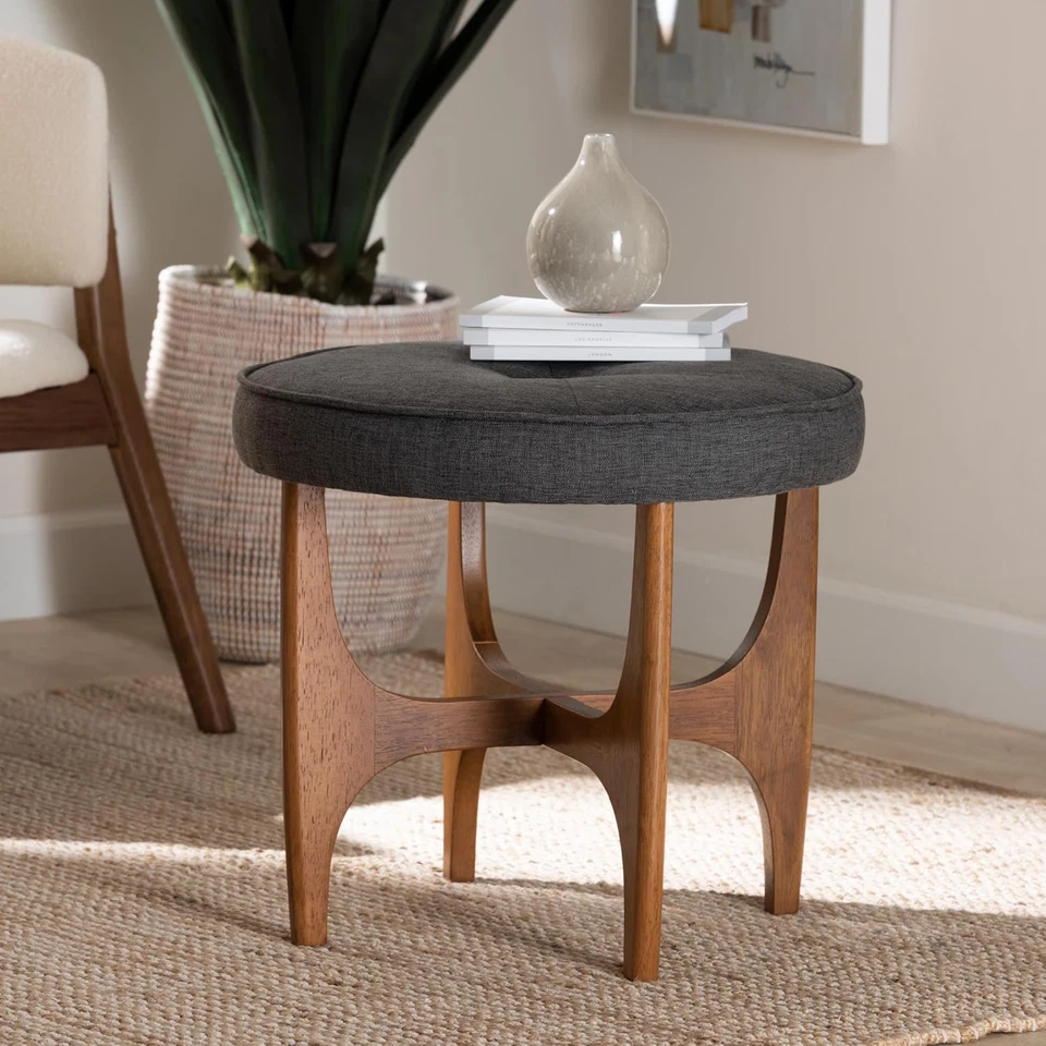 Theo Footstool, One Size, Dark Grey/Walnut Brown - Image 2 of 4