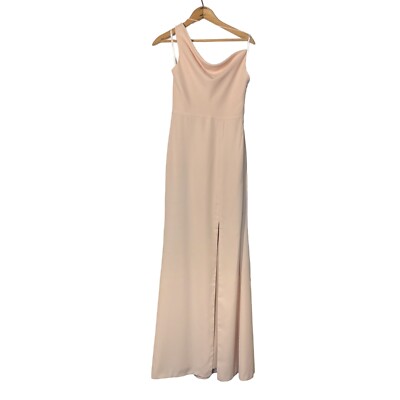 NWT After Six 6849 Cameo Pink One Shoulder Cowl-Neck Maxi Formal Dress Size 0