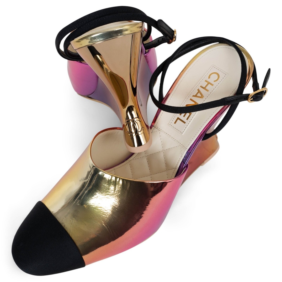 71607 auth CHANEL gradient leather 24C LOS ANGELES WEDGE Pumps