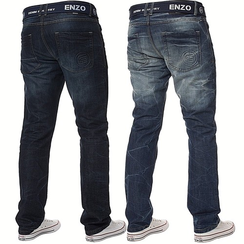 Enzo Mens Straight Leg Jeans Regular 