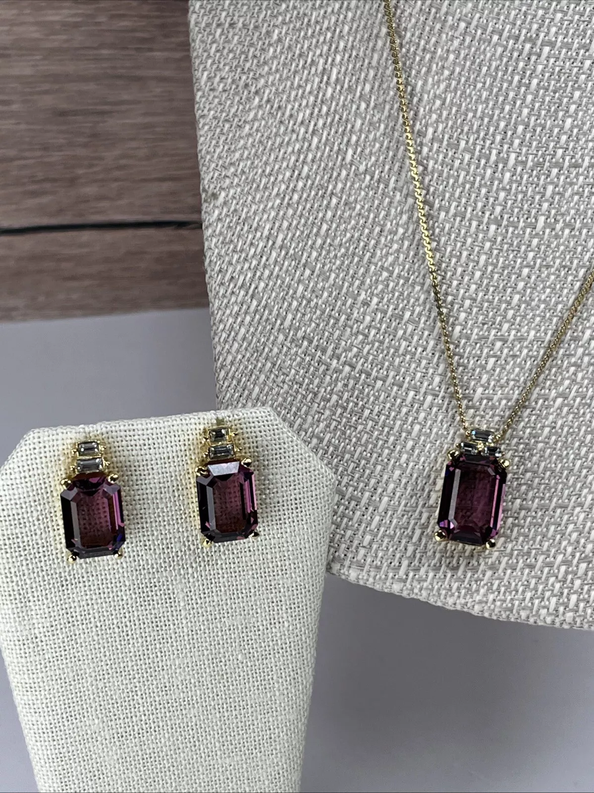 Collier et boucles d'oreilles percées Christian Dior vintage améthyste et strass