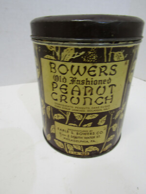 OLD VINTAGE BOWERS OKD FASHION PEANUT CRUNCH TIN CAN ADVERTISING