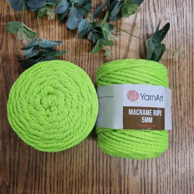 1kg-2 x 500g volle Rollen, 5mm Baumwollkordel Yarnart Makramee Seil 5mm Neon 801