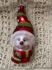 Blown Glass Christmas Ornament Snowman Head Scarf