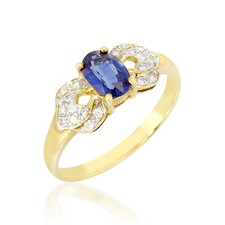 0.98ct Blue Sapphire Ring Jewelry 18K Gold Yellow  Diamonds Retro Vintage Style 