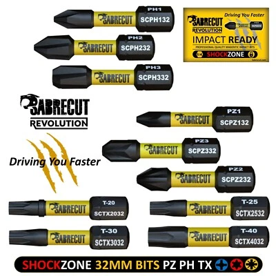 SabreCut Mixed Impact Bits PZ PH TX 32mm Milwaukee DeWalt Professional Magnetic