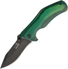 Elk Ridge Spring Assisted A/O Green Wood Plain Folding Pocket Knife A013GW