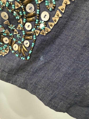 Antik Batik Beaded Alice Djellabah Chambray Shirt Dress Sz 40 M 8 Bohemian Artsy - Picture 5 of 15