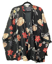 UMGEE Women Floral Kimono Wrap Sz M/L Black Casual Stylish Mature Lounge 37-1