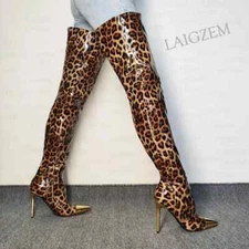 Women Thigh High Boots Pointed Toe Shiny Thin High Heels Boots Over Knee Hanmade