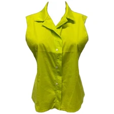 VTG 90s/Y2K Jil Sander Chartreuse Green Sleeveless Collared Button Up 36/US 6